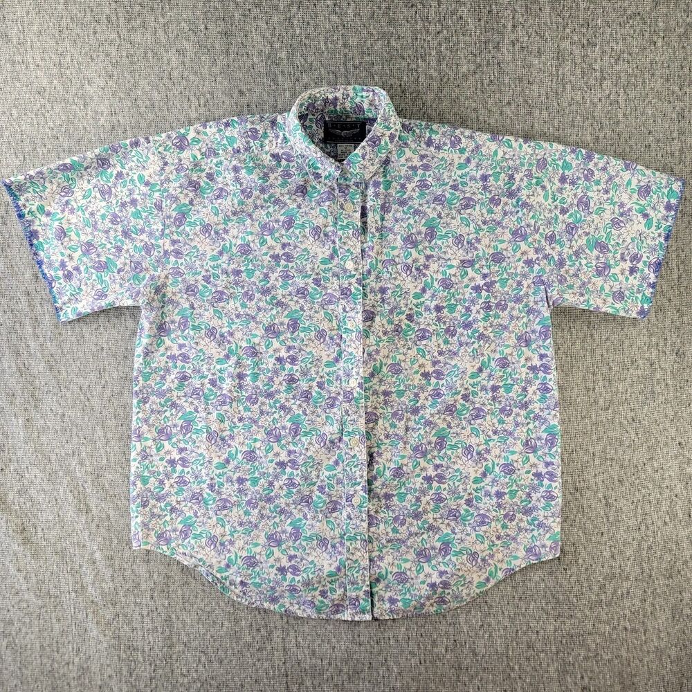 Vtg 80s Best American Clothing Co Floral Blouse Short Sleeve Reworked Serge Edge